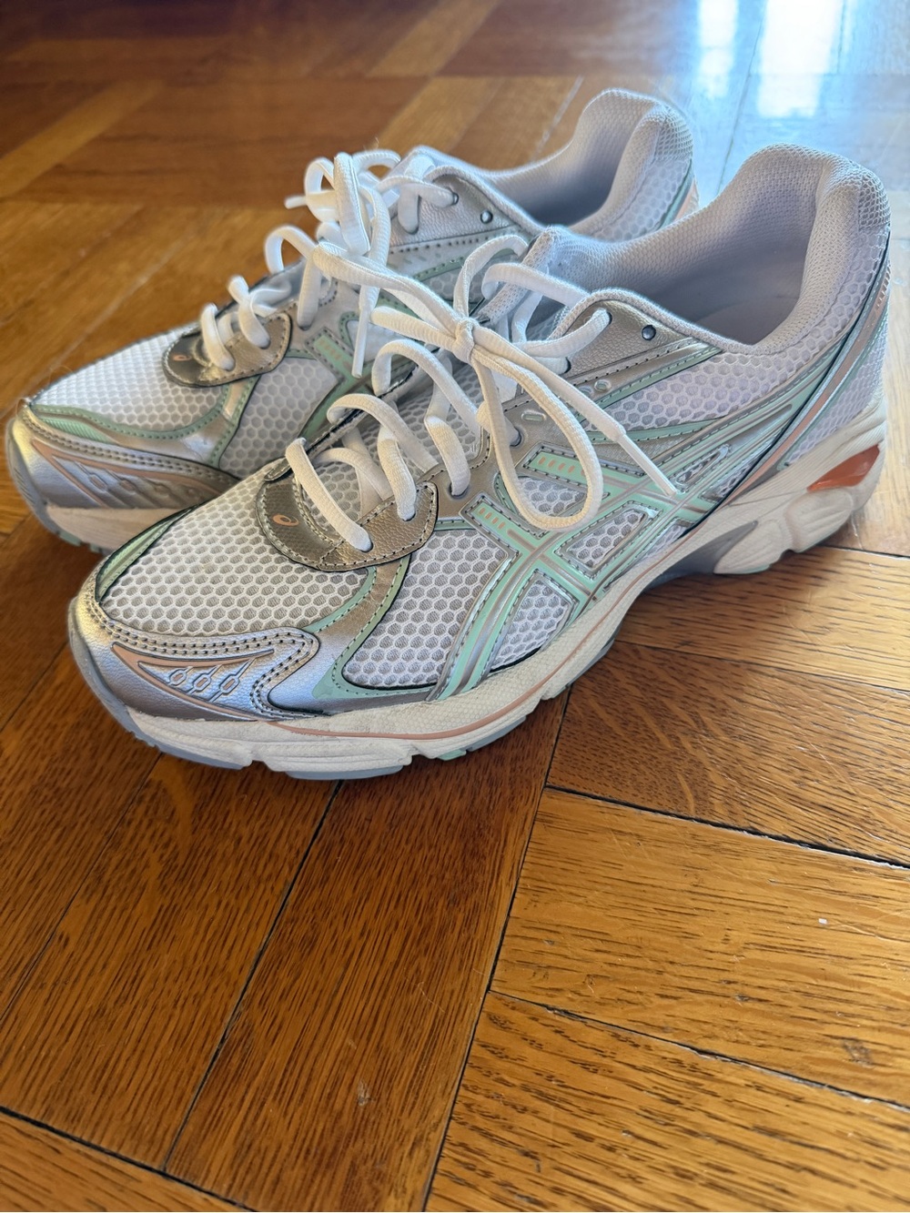 ASICS White Running Shoes with Mint and Silver Accents